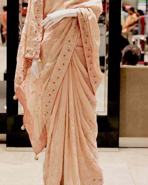 Buy Pastel Peach Dola Silk Saree Online