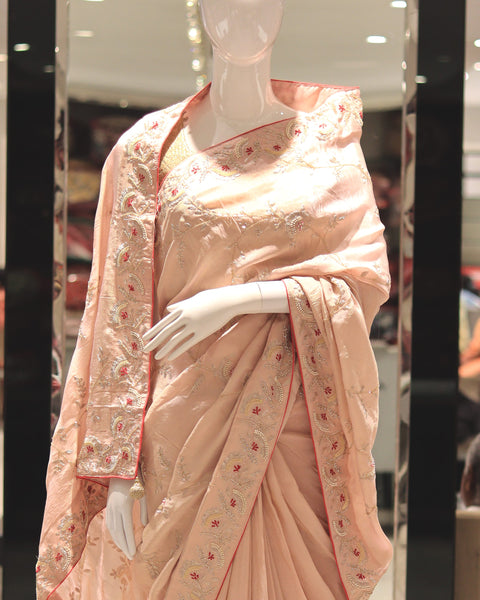 Buy Pastel Peach Dola Silk Saree Online