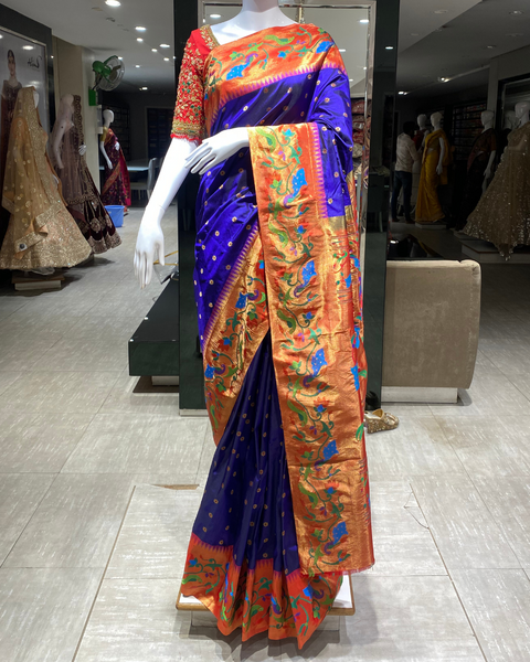 Royal Blue Pure Silk Paithani with Designer Border and Pallu