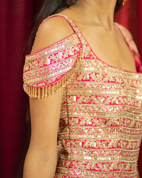 Heavy Red and Orange Striped Gown with Sequin Work