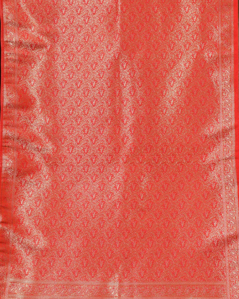 Apple Red Brocade Pure Silk Shela