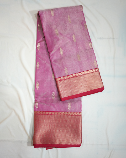 Pink Chanderi Tissue Silk Saree with Gold Zari Border