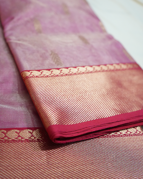 Pink Chanderi Tissue Silk Saree with Gold Zari Border