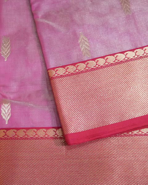 Pink Chanderi Tissue Silk Saree with Gold Zari Border