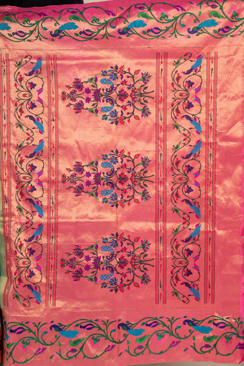 Shahi Aqua Blue Handwoven Pure Silk Paithani Saree with Butta