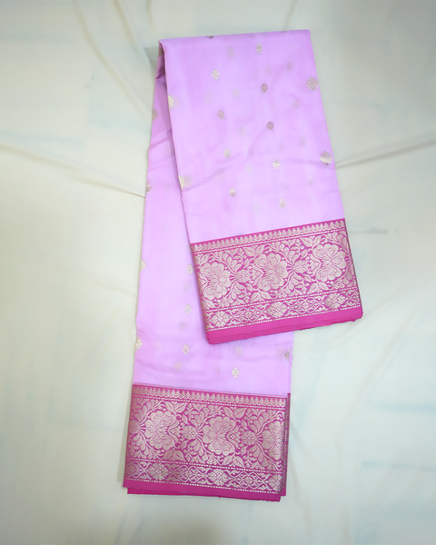 Lavender Banarasi Silk Saree with Gold Zari Work