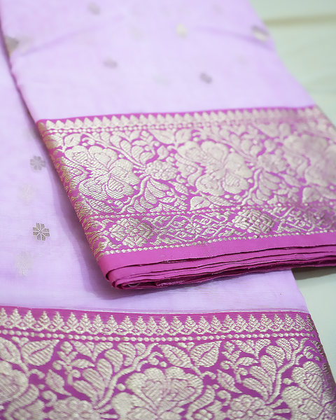 Lavender Banarasi Silk Saree with Gold Zari Work