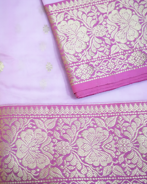 Lavender Banarasi Silk Saree with Gold Zari Work