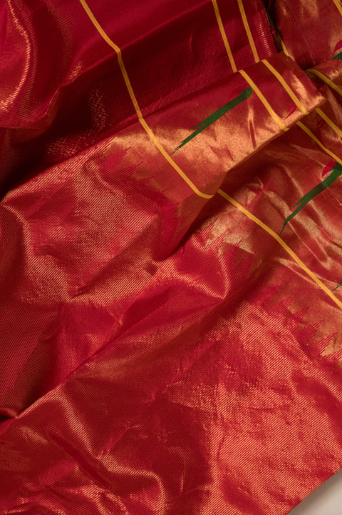 Rani Tissue Handwoven Pure Silk Paithani Saree with Rudraksh Butta