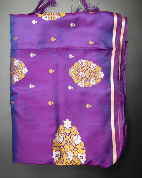 purple satin saree