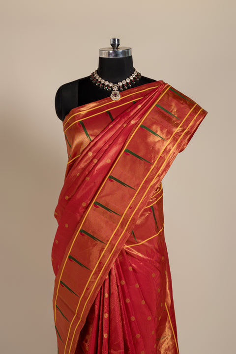 Rani Tissue Handwoven Pure Silk Paithani Saree with Rudraksh Butta