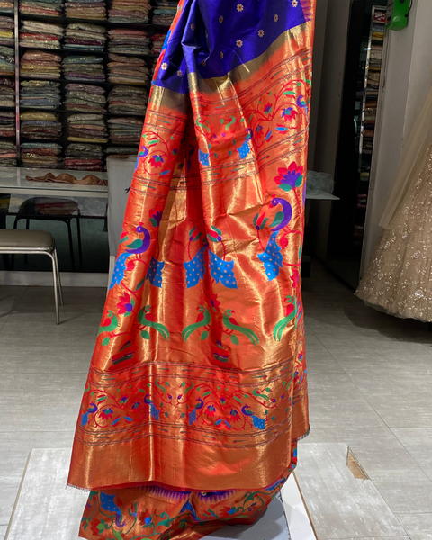 Royal Blue Pure Silk Paithani with Designer Border and Pallu