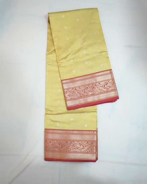 Yellow Chanderi Silk Saree with Intricate Zari Border