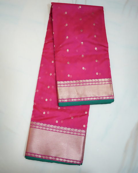 Pink Banarasi Silk Saree with Golden Zari Border