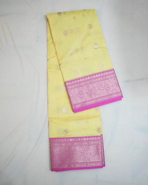 Sunshine Glow Yellow Chanderi Pure Silk Saree with Pink Zari Border