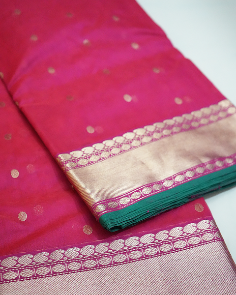 Pink Banarasi Silk Saree with Golden Zari Border