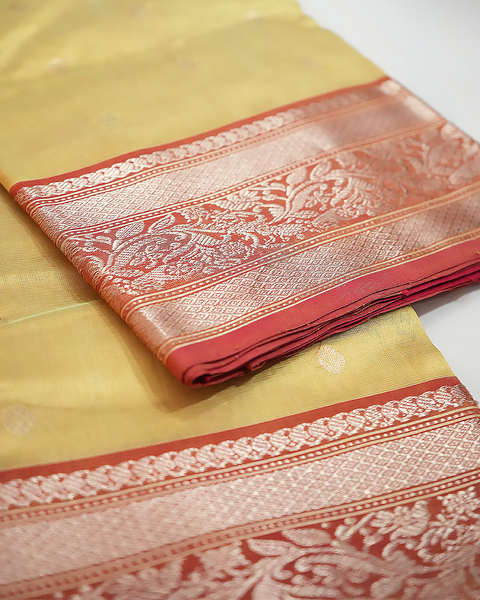 Yellow Chanderi Silk Saree with Intricate Zari Border