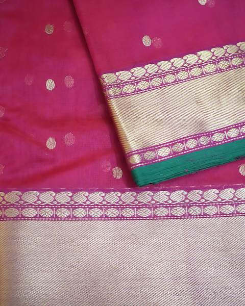 Pink Banarasi Silk Saree with Golden Zari Border