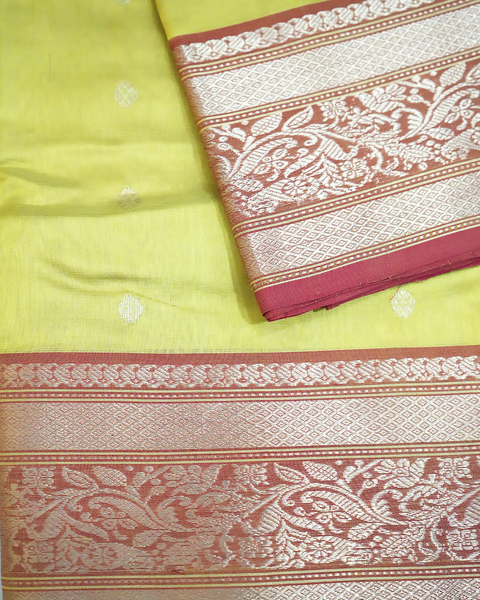 Yellow Chanderi Silk Saree with Intricate Zari Border