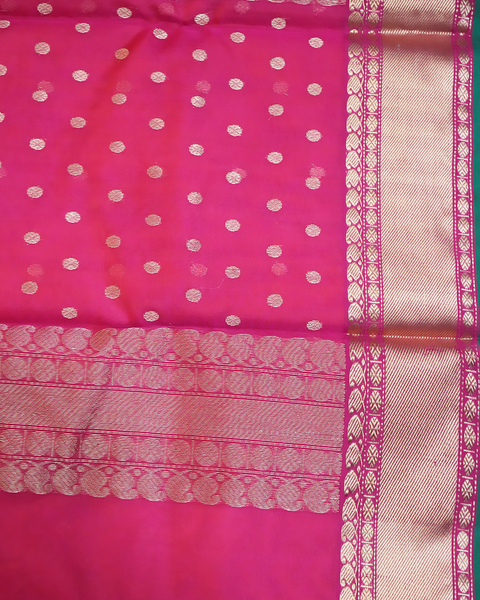 Pink Banarasi Silk Saree with Golden Zari Border