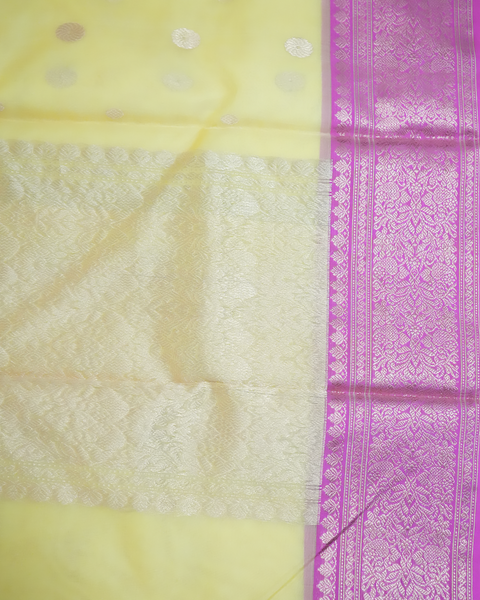 Sunshine Glow Yellow Chanderi Pure Silk Saree with Pink Zari Border