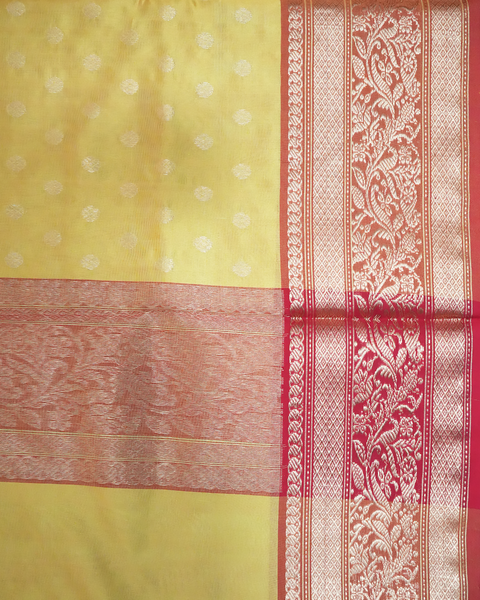 Yellow Chanderi Silk Saree with Intricate Zari Border