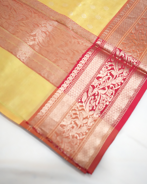 Yellow Chanderi Silk Saree with Intricate Zari Border