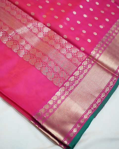 Pink Banarasi Silk Saree with Golden Zari Border