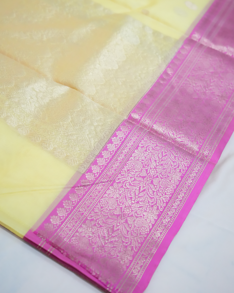 Sunshine Glow Yellow Chanderi Pure Silk Saree with Pink Zari Border