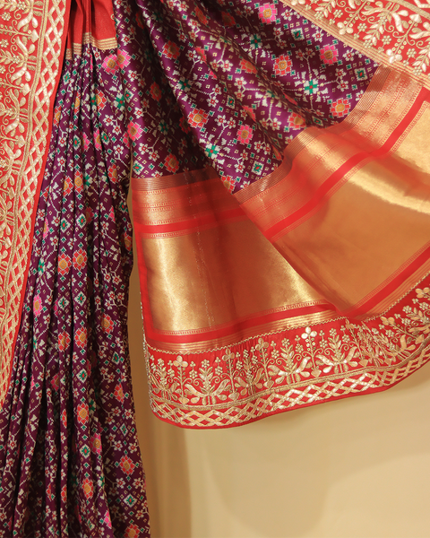 Wine Designer Patola Pure Silk Saree