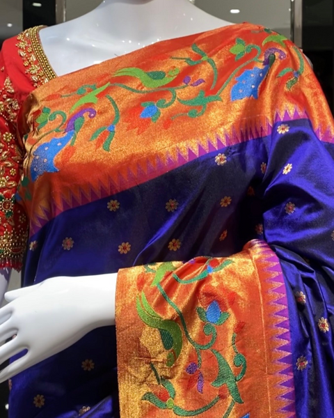 Royal Blue Pure Silk Paithani with Designer Border and Pallu