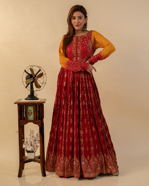 Red light gown with Zari work