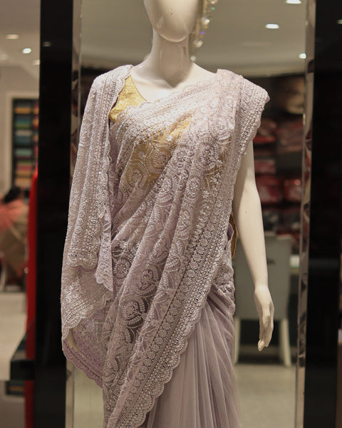 Soft Lavender Net Designer Saree