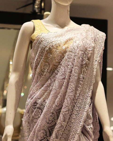 Soft Lavender Net Designer Saree