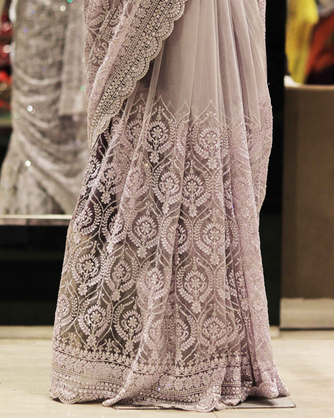 Soft Lavender Net Designer Saree