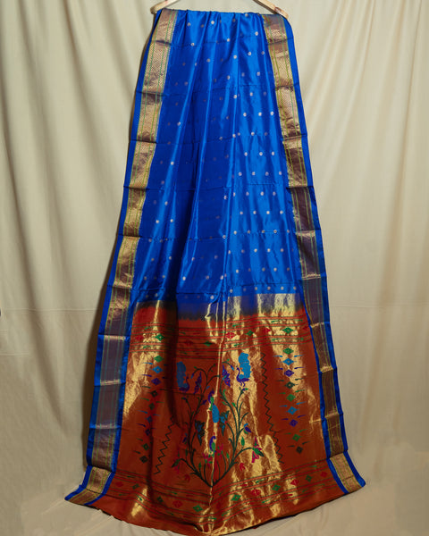 Royal Blue Pure Silk Paithani Saree with Golden Zari Chatai Border and Traditional Pallu