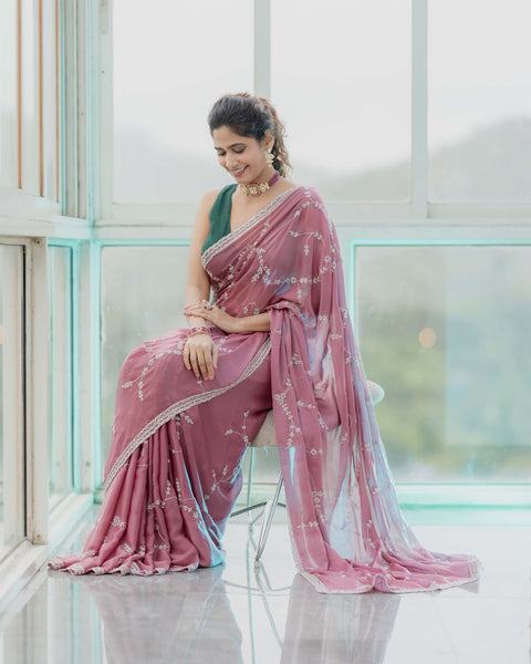 Print Designer Crepe Saree with Stone Work – As Worn by Yogita Chavan