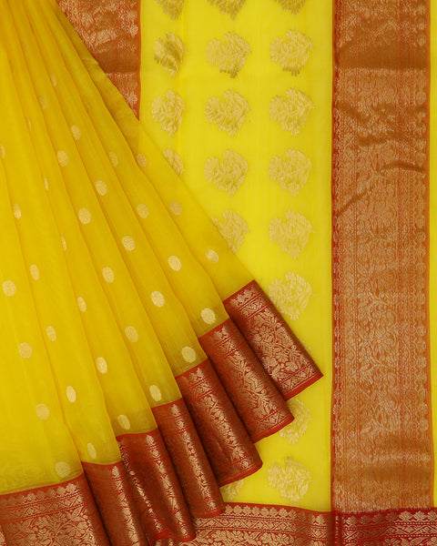 Canary Yellow Chanderi Silk SareeCanary Yellow Chanderi Silk Saree