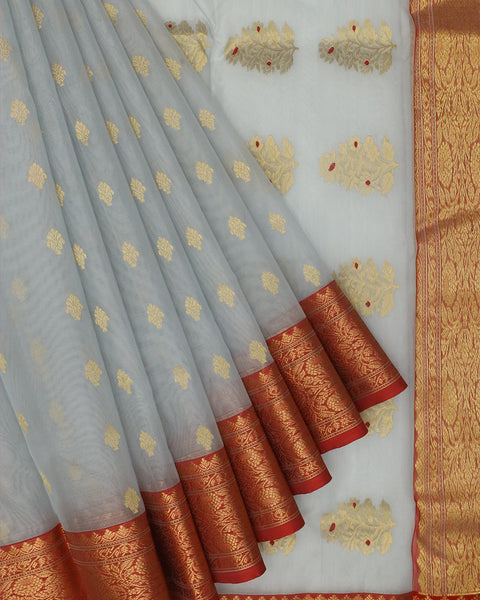 Chiffon White Chanderi Silk Saree