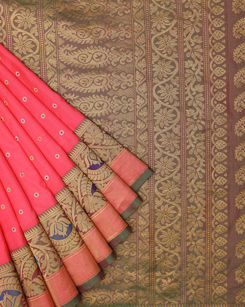 Carnation Pink Gadwal Silk Saree