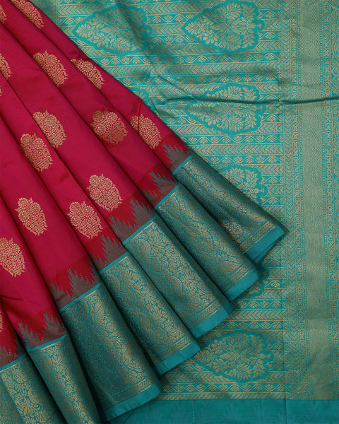 Pink and Firozi Pure Silk Dharamavaram Kanjeevaram Saree with Zari Work