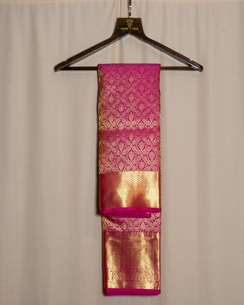 Pink Tissue Kanjeevaram Saree with Intricate Zari Work and Golden Zari Border