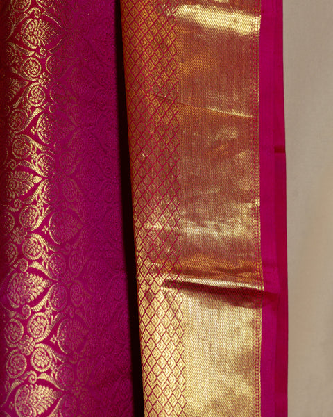 Pink Tissue Kanjeevaram Saree with Intricate Zari Work and Golden Zari Border