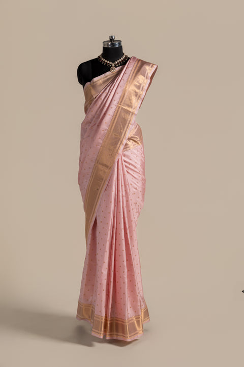 Baby Pink Handwoven Kalanjali Mastani Paithani Saree with Tilgul Butti