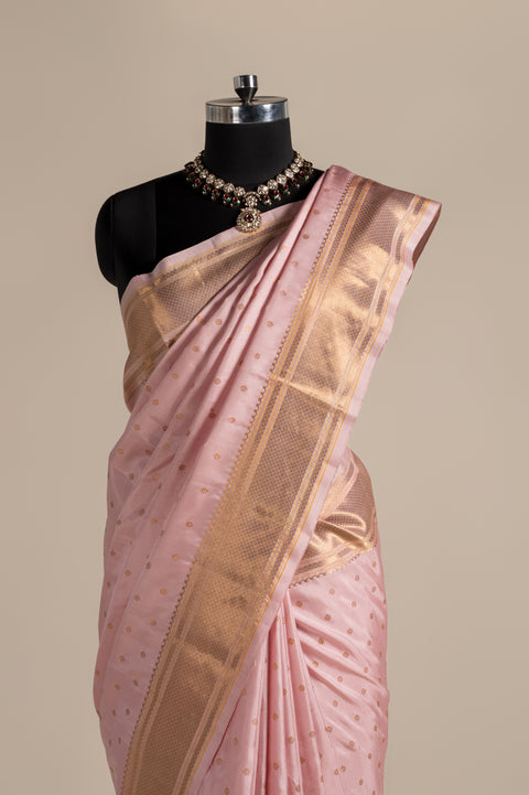 Baby Pink Handwoven Kalanjali Mastani Paithani Saree with Tilgul Butti