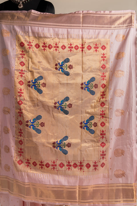 Baby Pink Handwoven Kalanjali Mastani Paithani Saree with Tilgul Butti