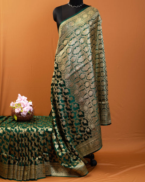 The Exquisite Bottle Green Banarasi Silk Saree Shalu