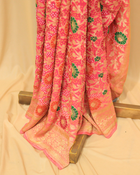 Peach Bandhani Khaddi Georgette Saree