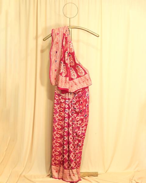 Pink Bandhani Khaddi Georgette Saree