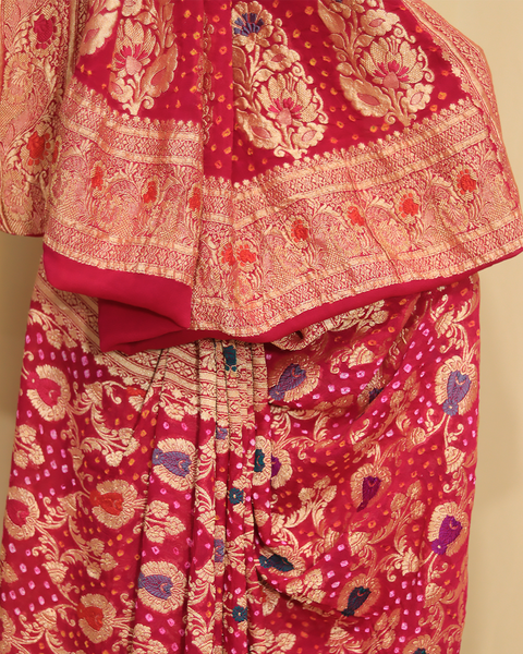 Pink Bandhani Khaddi Georgette Saree